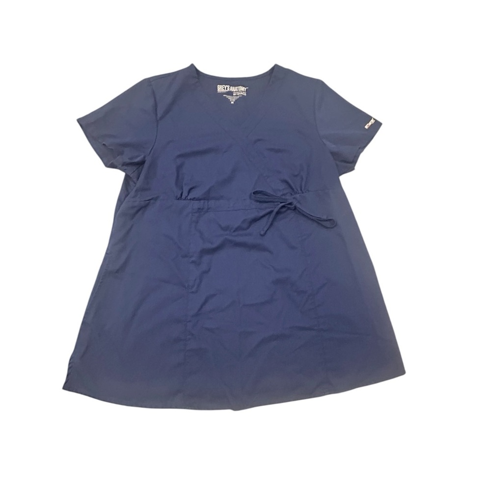 Grey’s‎ Anatomy Lilah 2-Pocket Mock Wrap Blue V-Neck Scrub Top Medium